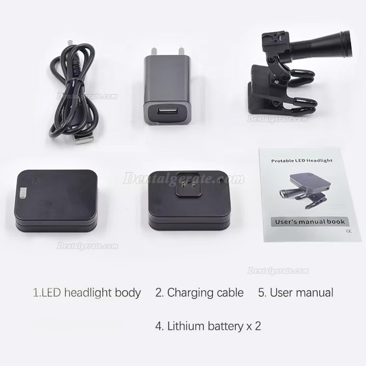 5W Dental lupenbrille licht kabellos mit 2 magnetischen batterien 60000lux